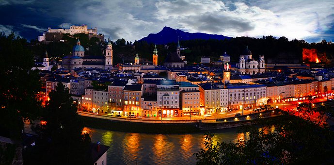 night scene of Salzburg Austria