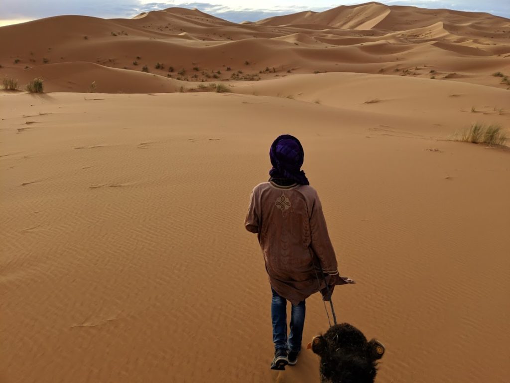 A picture of student in a desert in morocco