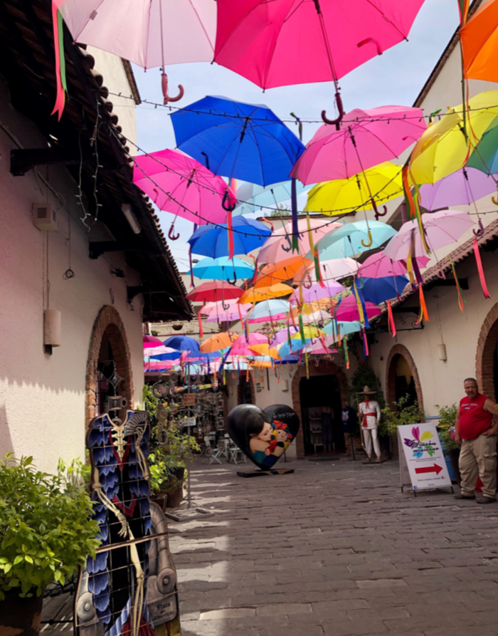 shade from hanging umbrellas in mexico